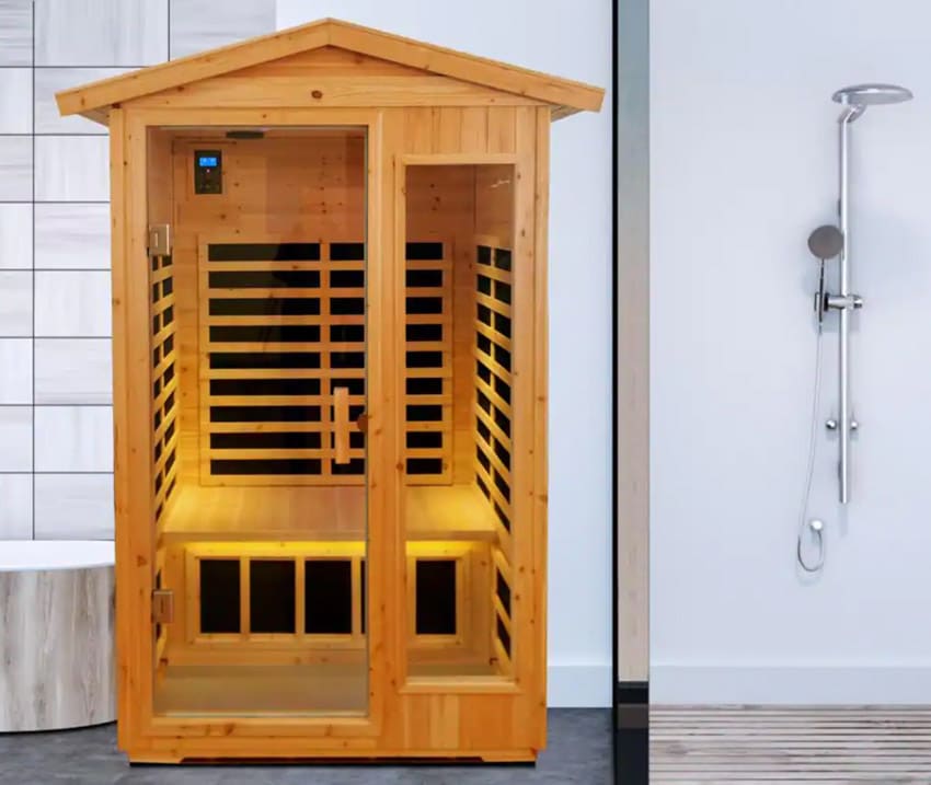 Bathroom with infrared shower sauna combo and showerhead