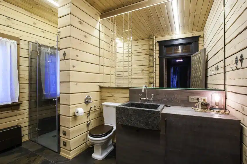 Bathroom with whitewashed shiplap
