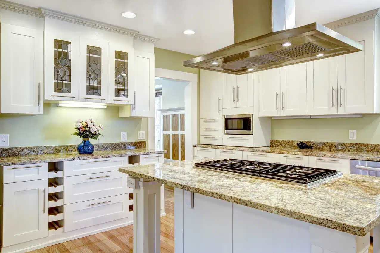 Contemporary kitchen with Santa Cecilia granite counters