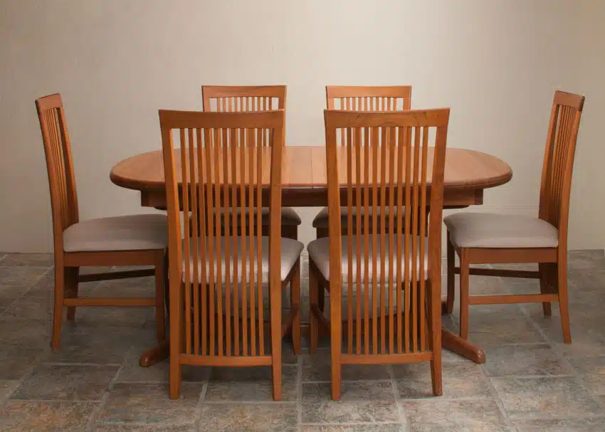 Frank Lloyd style dining set with six chairs and a table