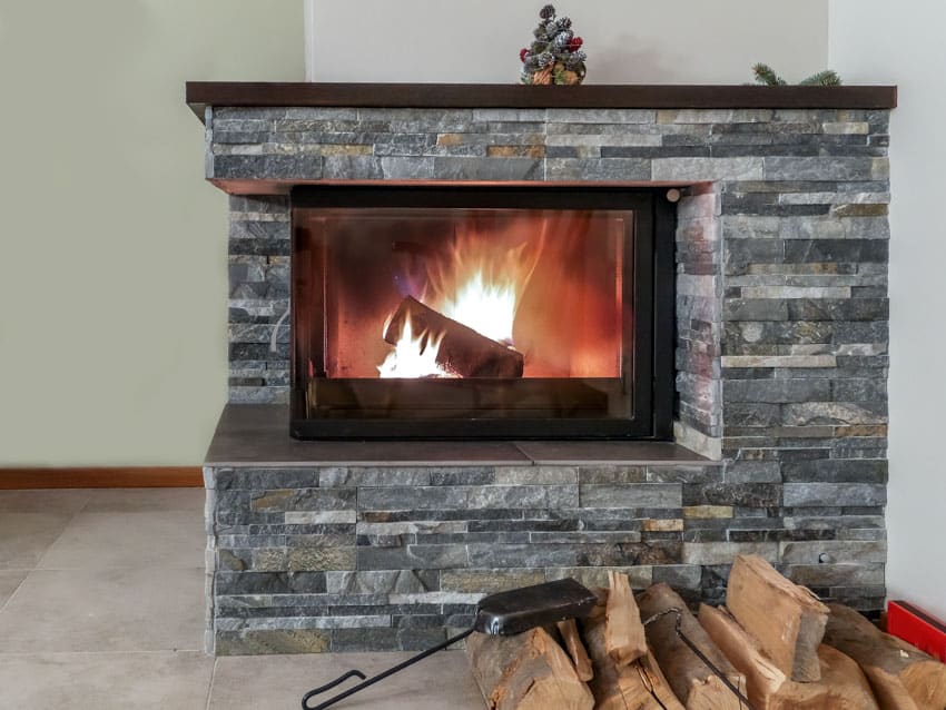 Interior fireplace made of astro silver ledger stone