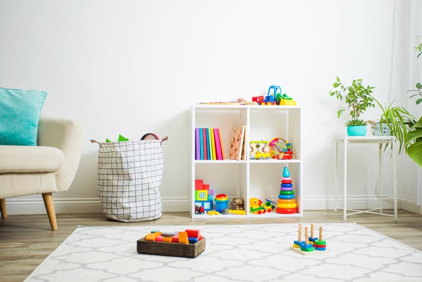 Zen playroom for children with perfect order in a corner of living room