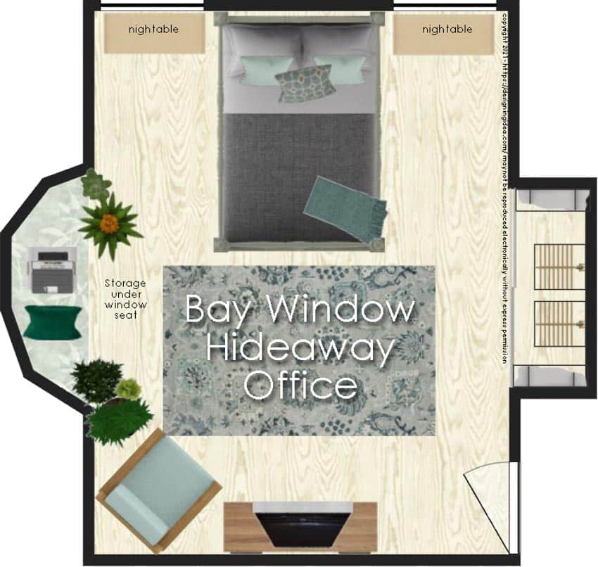 Bedroom combo with bay window hideaway layout