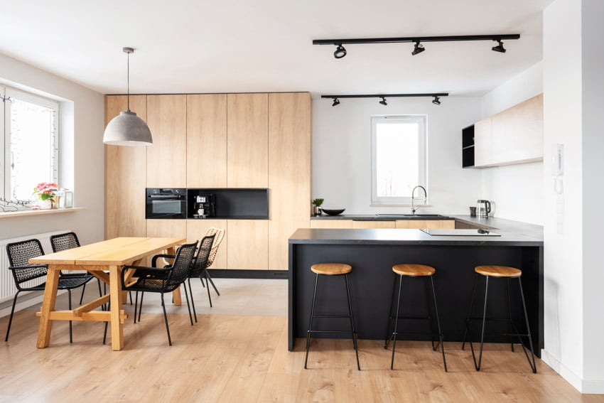 Scandinavian kitchen design with light wood cabinets