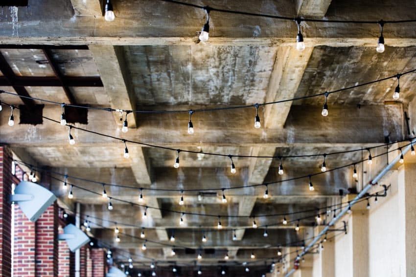 String lights for attic wooden ceilings