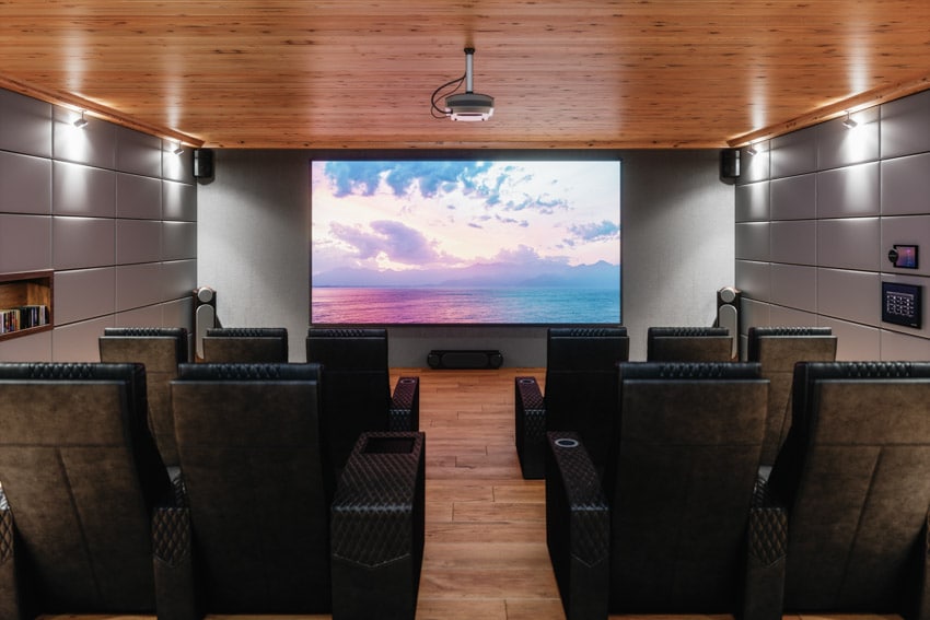 Basement projector, reclining chairs, and widescreen