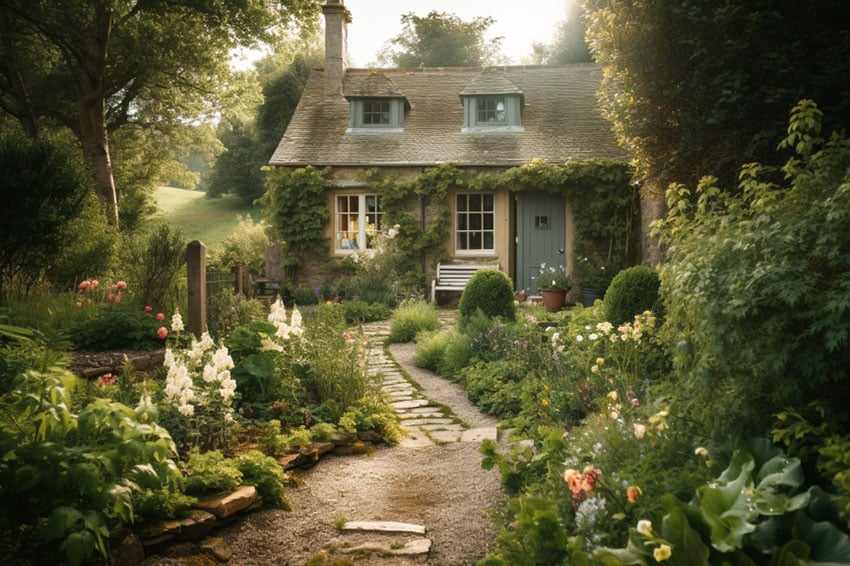 Cottagecore themed home with garden path