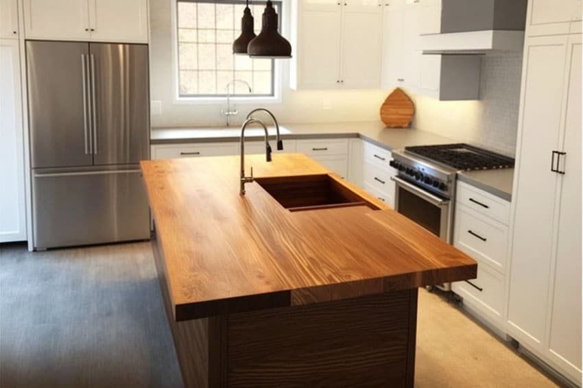 Kitchen with red oak