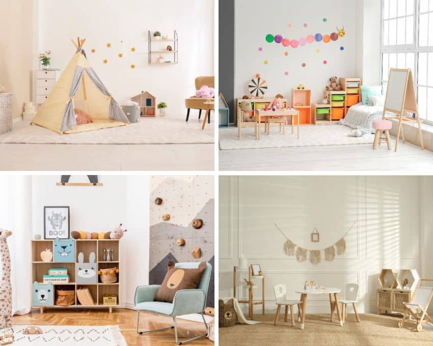 Different designs of minimalist style playrooms
