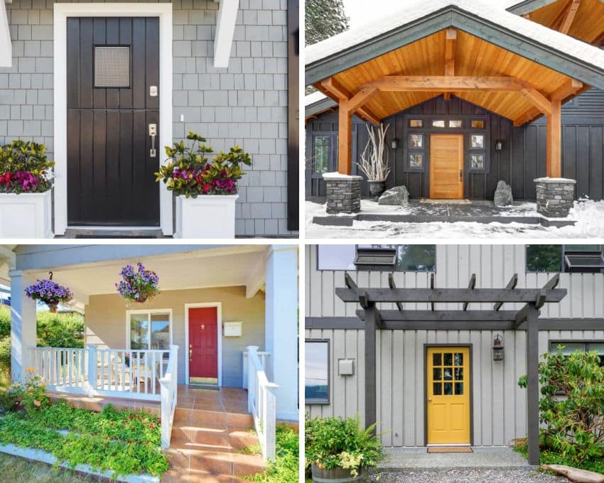 Different front door colors for gray residential houses