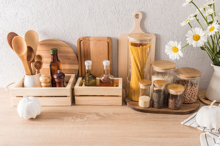 Counter storage containers, cutting boards, and kitchenware items