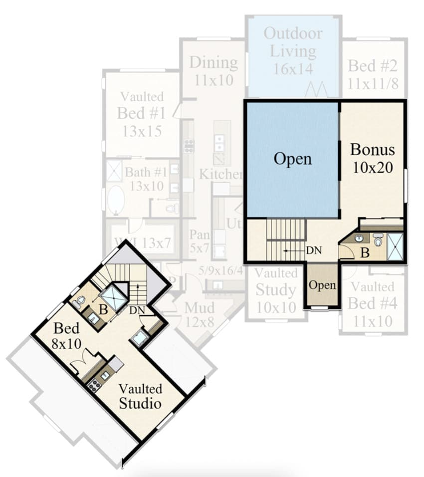 Modern farmhouse plan with second floor