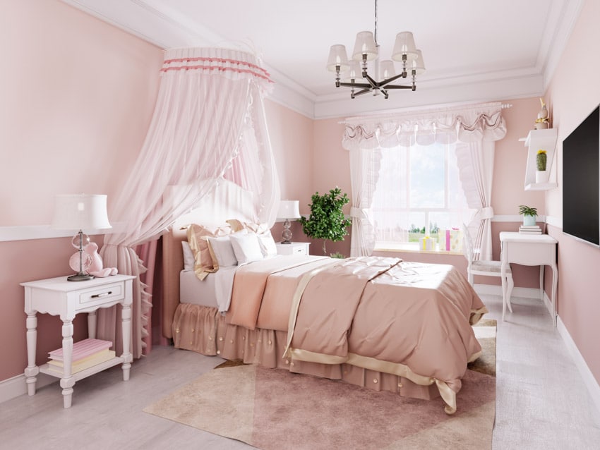Bedroom with pink glam bedroom with wall canopy