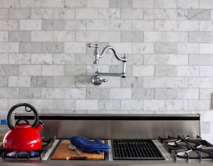 Pot Filler Dimensions Standard Height Location   Stovetop With Pot Filler Subway Marble Backsplash Is 728x566 