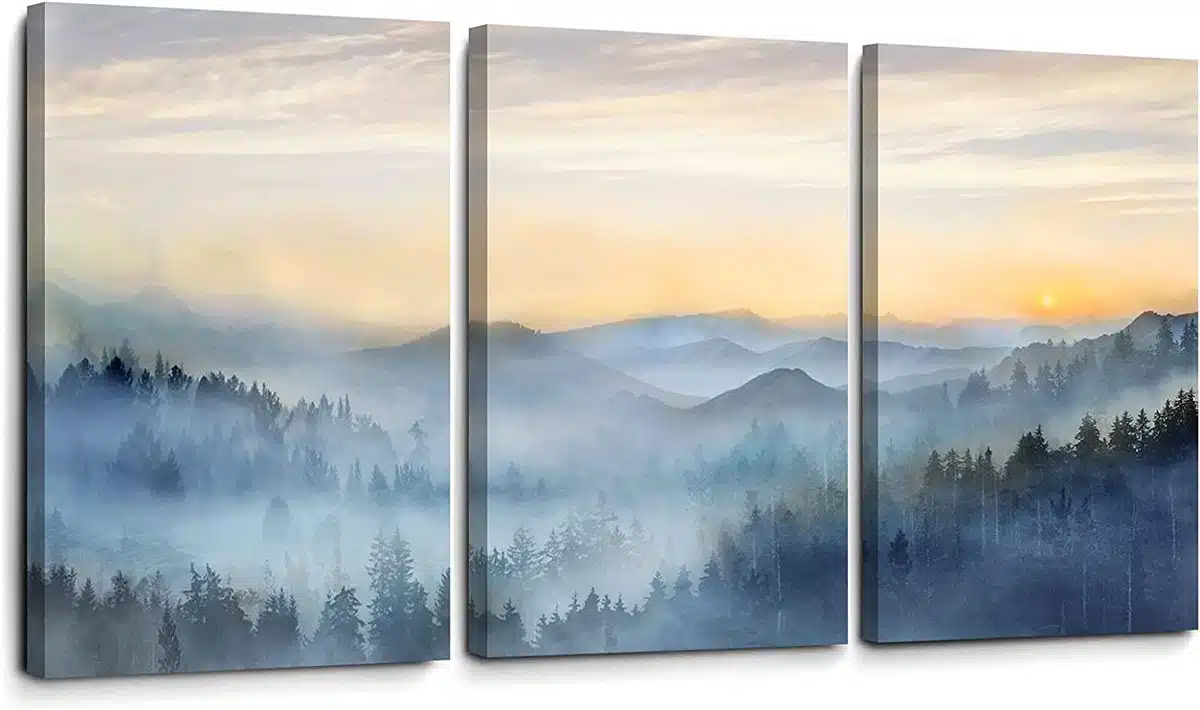 Wall Decor for Bedroom 3 Panel Sunrise Misty Forest Print Picture Paintings Wall Art