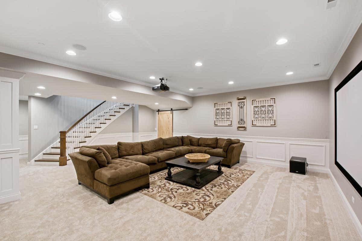 Basement with polyester rug