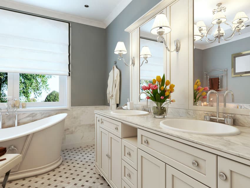 bathroom with vanity and tub