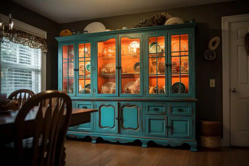 Chalk color cabinet with strip lighting 
