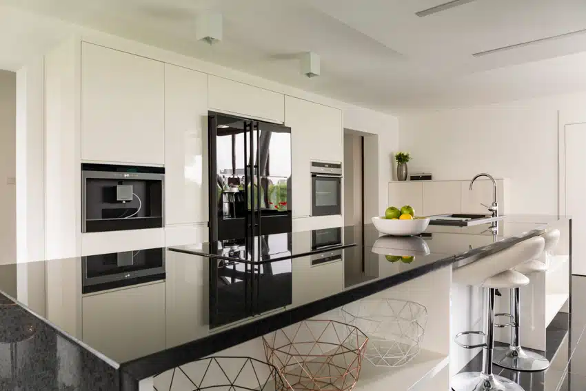 kitchen with island and black countertop