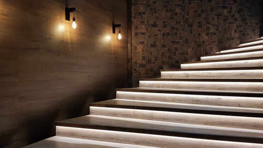 stairs with lighting fixtures