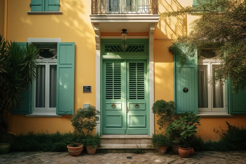 yellow with mint green color shutters