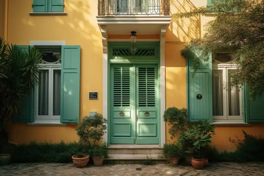 yellow with mint green color shutters