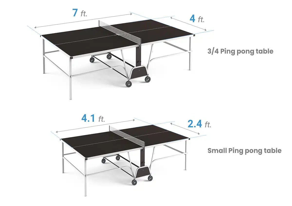 Small and three fourth ping pong surface dimensions