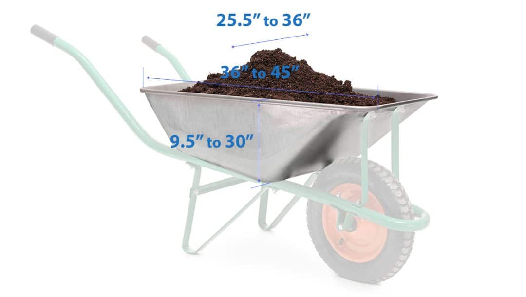 Wheelbarrow Dimensions (Standard Tray, Handle & Tire Sizes)