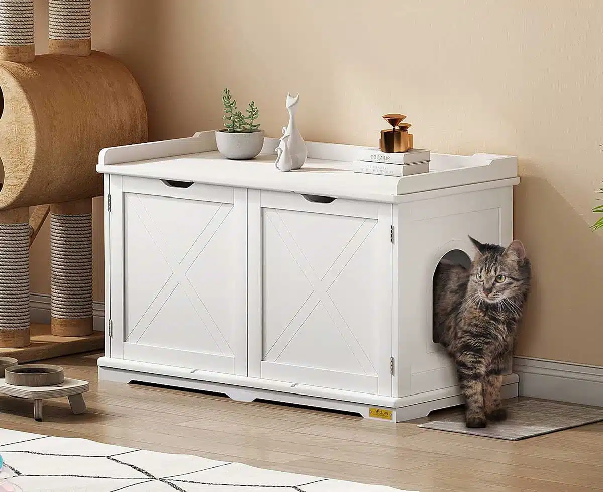 litter inside cabinet for cats