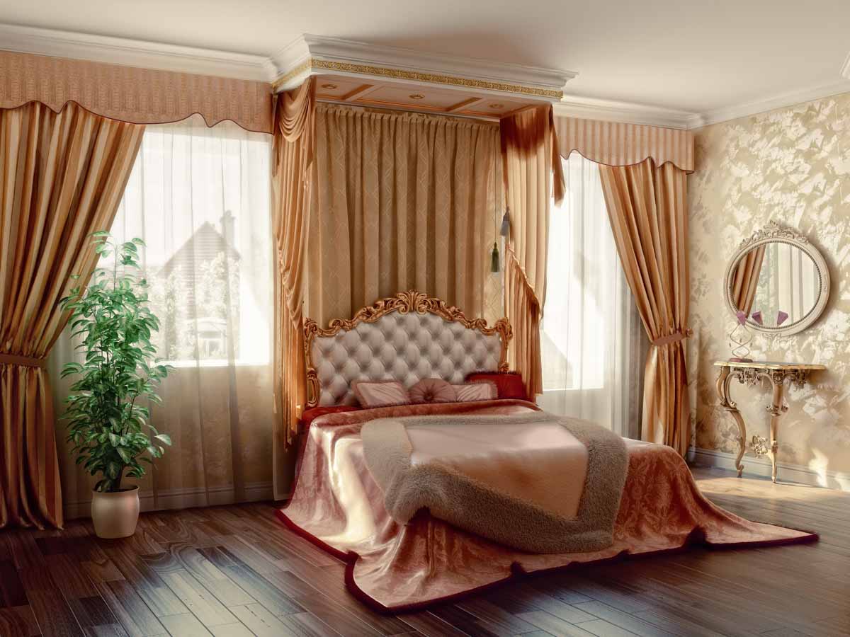 bedroom with drapery valance set