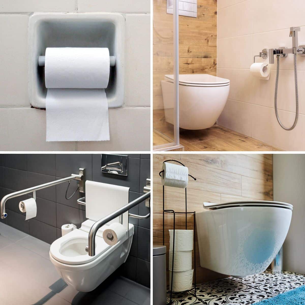 different bathroom designs with holders for toilet paper