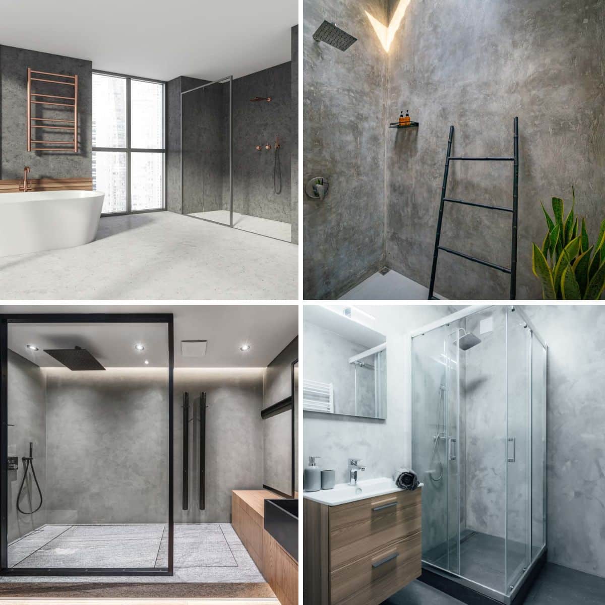 different shower designs with microcement walls