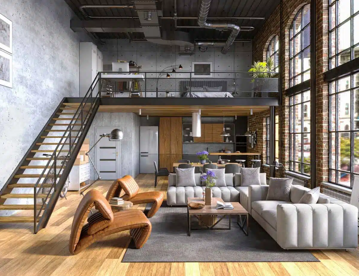 industrial home with living space and loft
