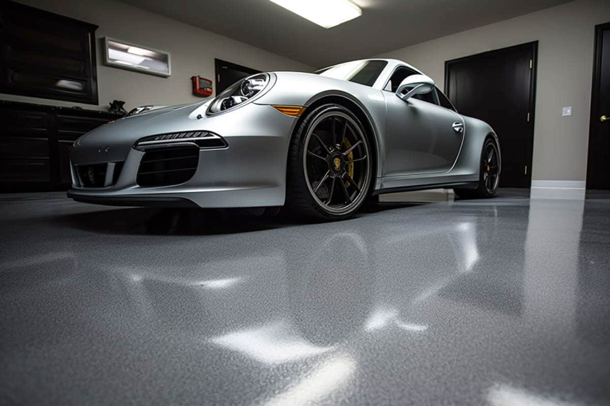 polyaspartic coating garage floor sports car