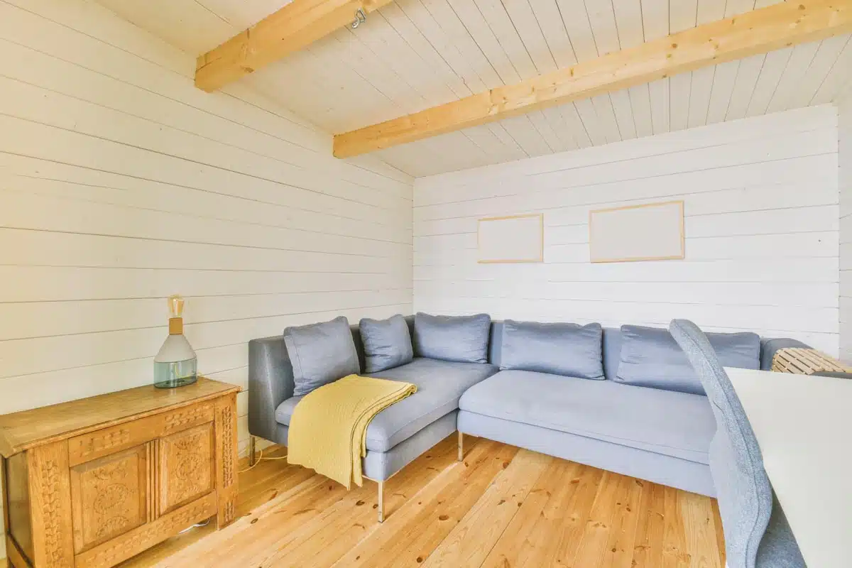 shiplap ceiling and wall in living room