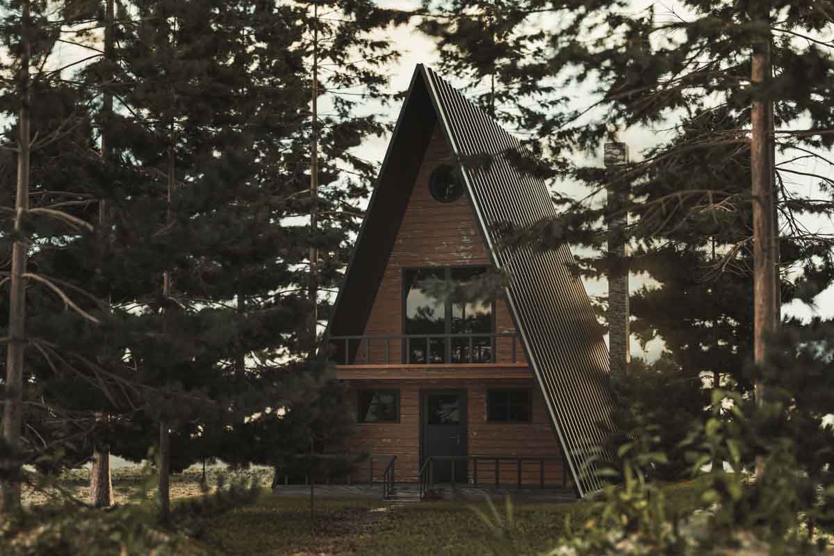 triangle shaped house with windows