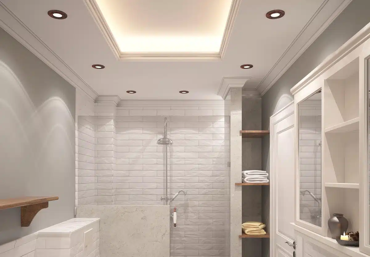 well lit bathroom with shower