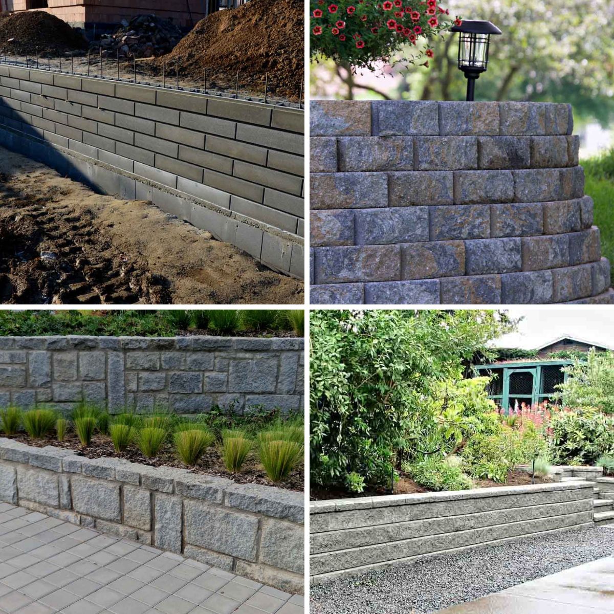 different retaining wall designs made of concrete block