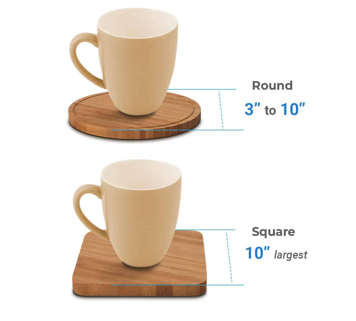 Round and square coaster sizes