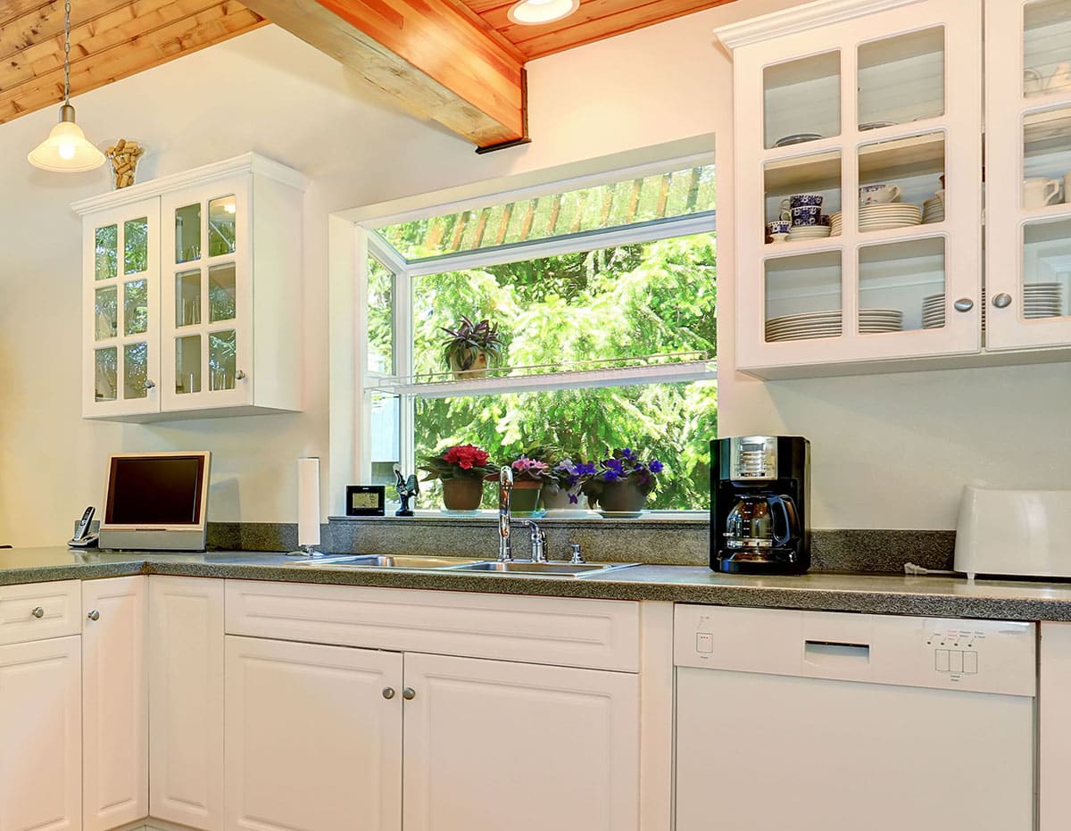 Kitchen with garden window coffee maker