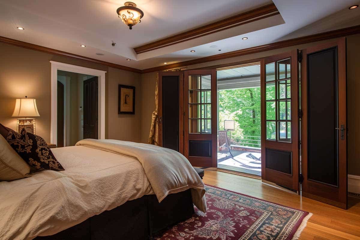 bedroom with ceiling lights and doors