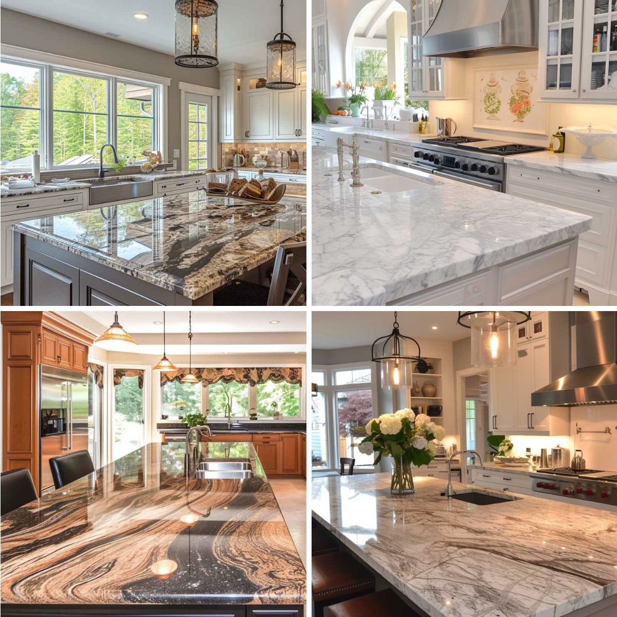 different kitchens with granite counters