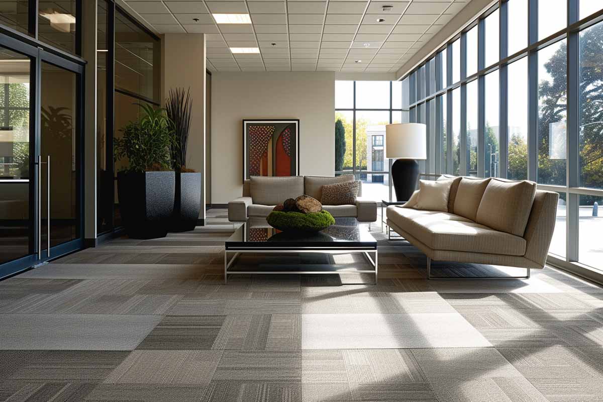 living room with carpet tile floors