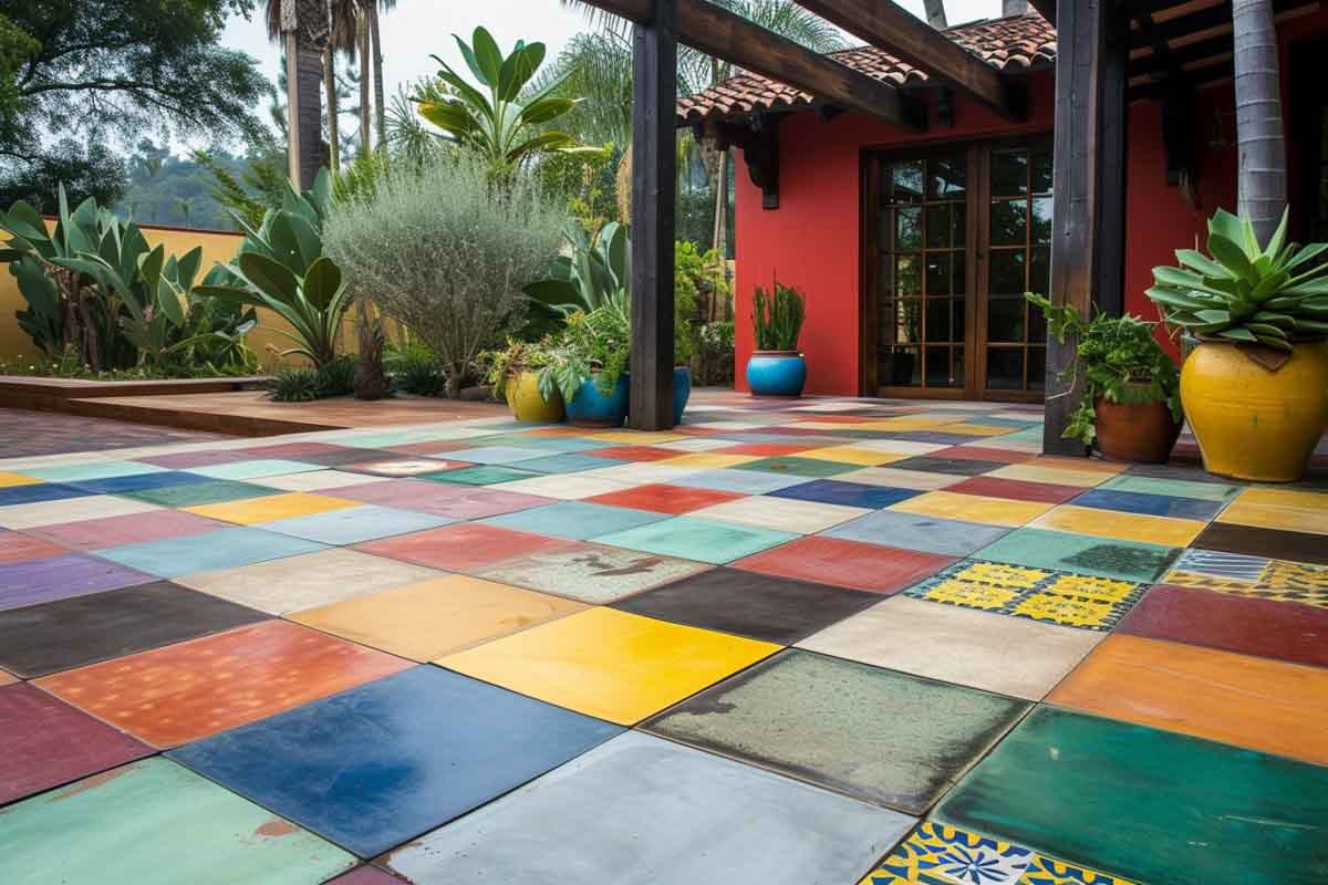 outdoor area with colored concrete tiles