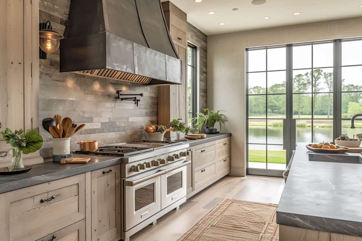 Stylish kitchen with luxury oven and stove top appliances