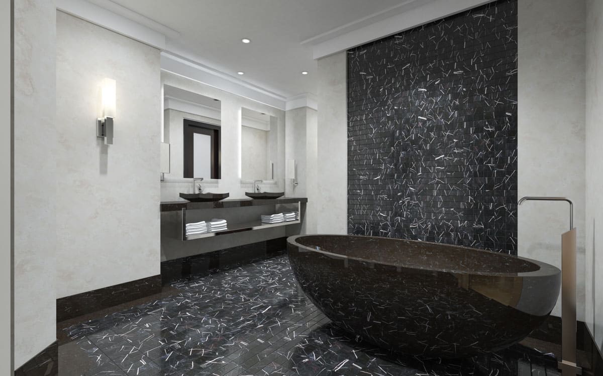 beautiful bathroom with bathtub and luxury floors