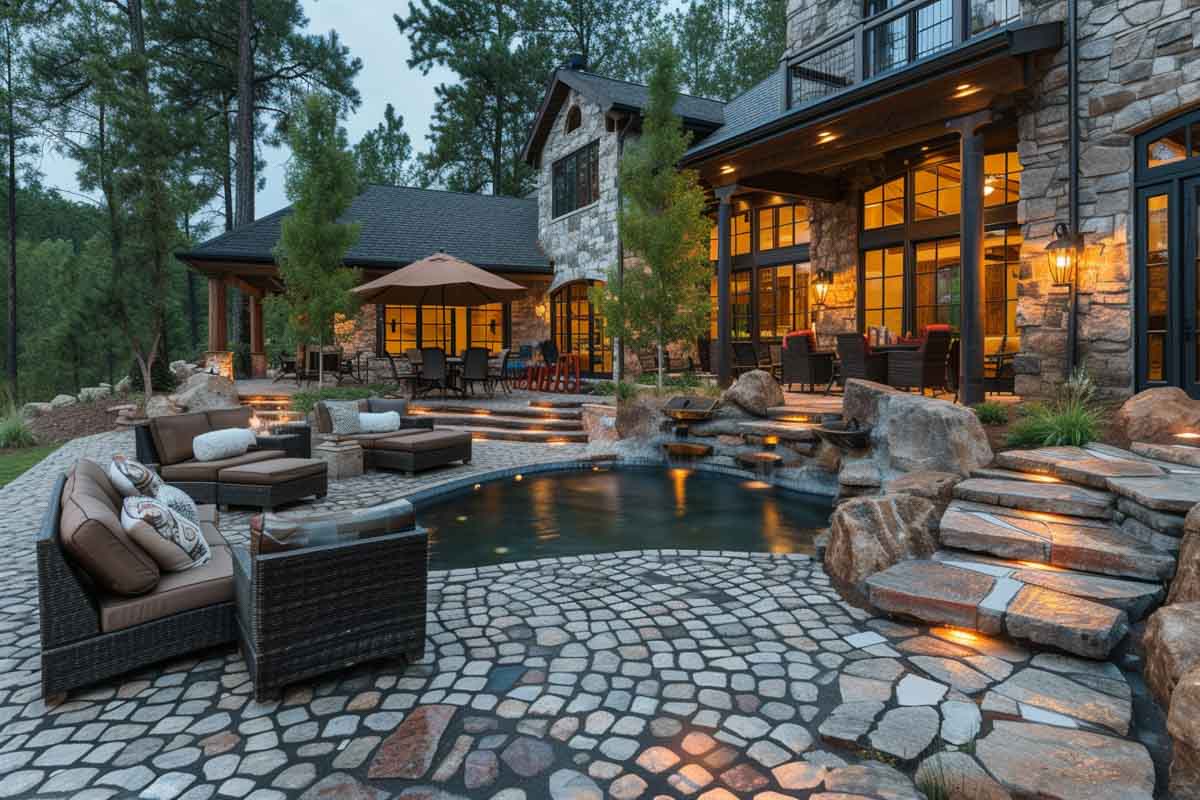 beautiful patio with water feature