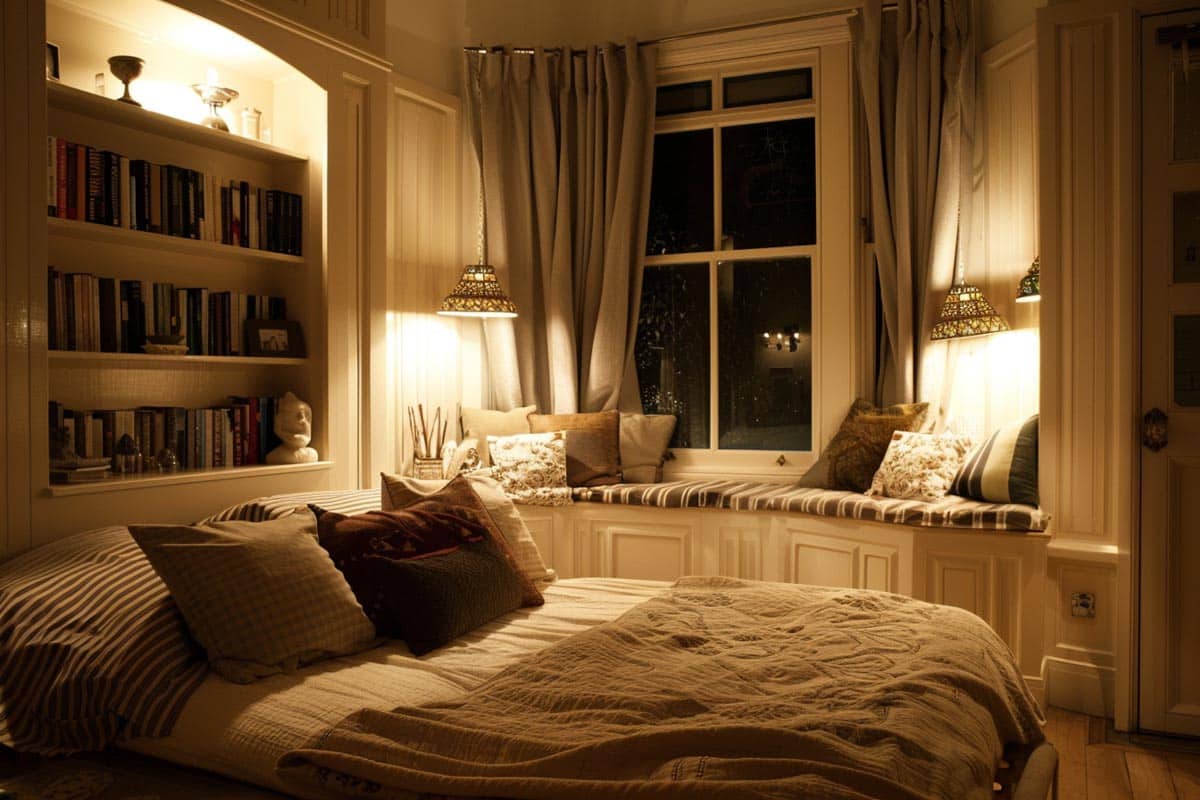bedroom with nook lighting fixtures