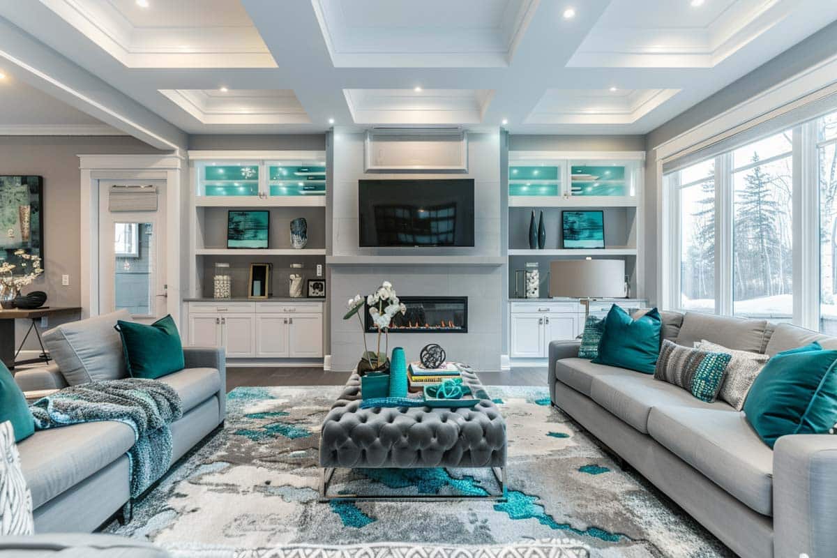 contemporary space with gray teal scheme