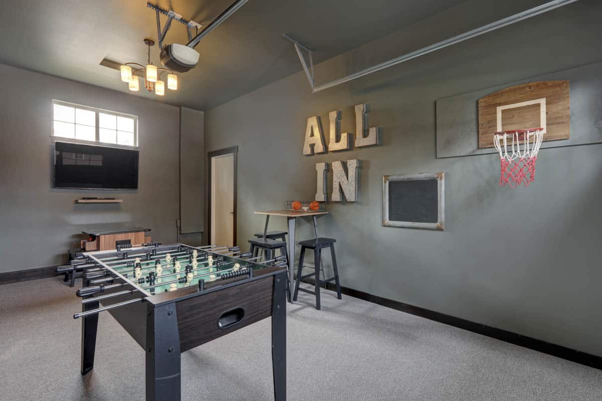 garage with foosball table
